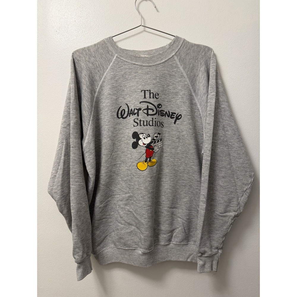 Vintage 80s Disney Mickey Mouse Gray Crewneck Sweatshirt Adult XL Distressed USA
